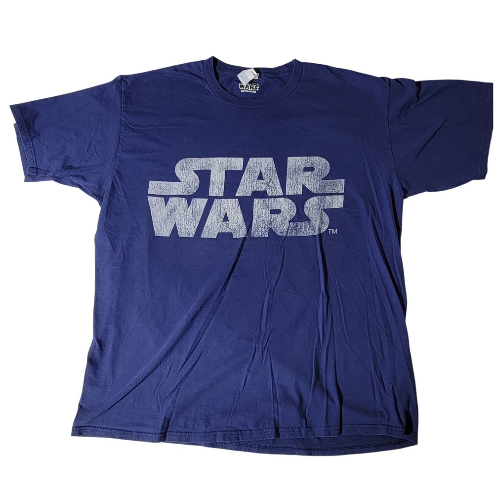 Star Wars Mens Navy Blue Distressed Logo Graphic T-Shirt XL Short Sleeve Cotton